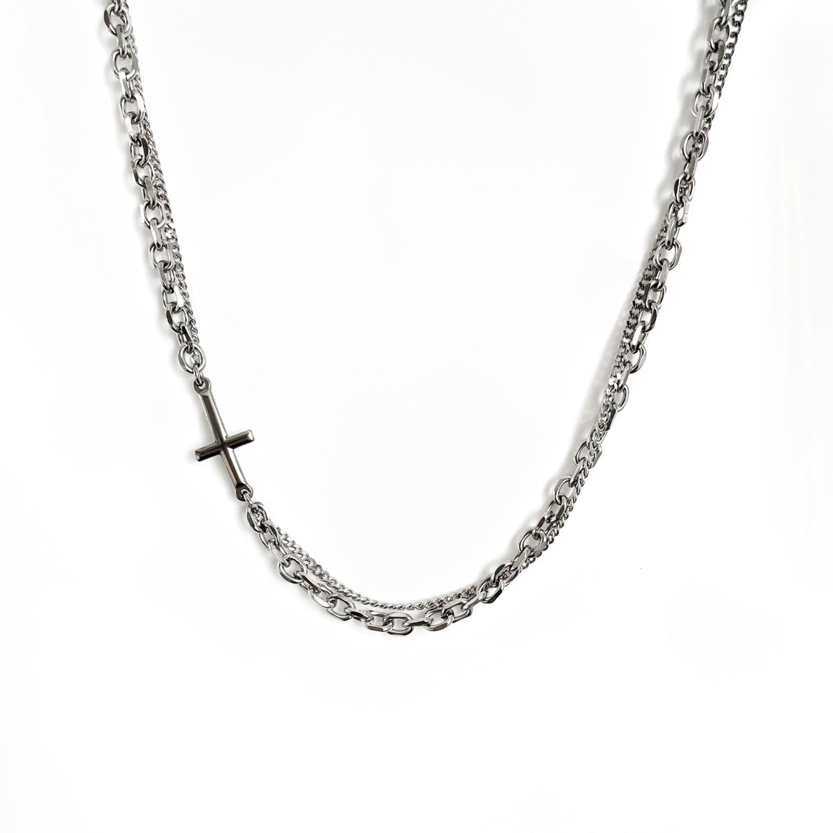 Asher Silver Double Strand Cross Necklace – SigmaHomme